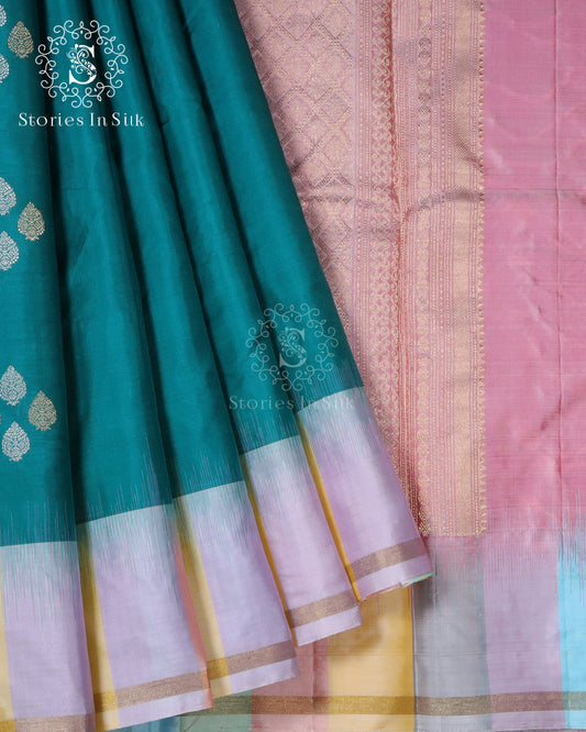 Teal Pastel Harmony Silk Saree - SSK0068