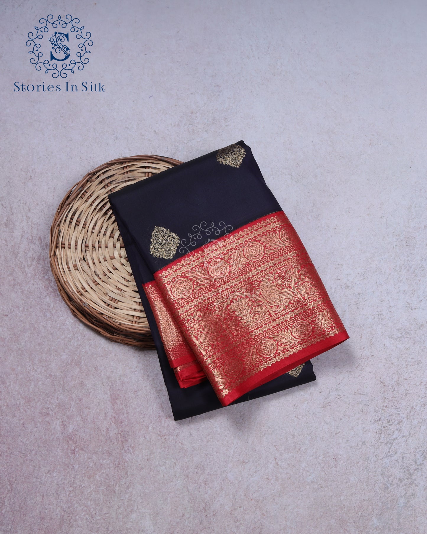 Black Red Regal Silk Saree - SSA0012