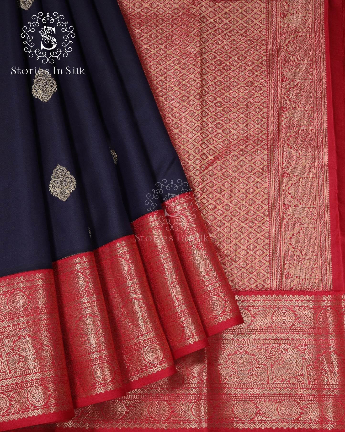 Black Red Regal Silk Saree - SSA0012