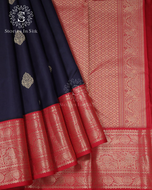 Black Red Regal Silk Saree - SSA0012