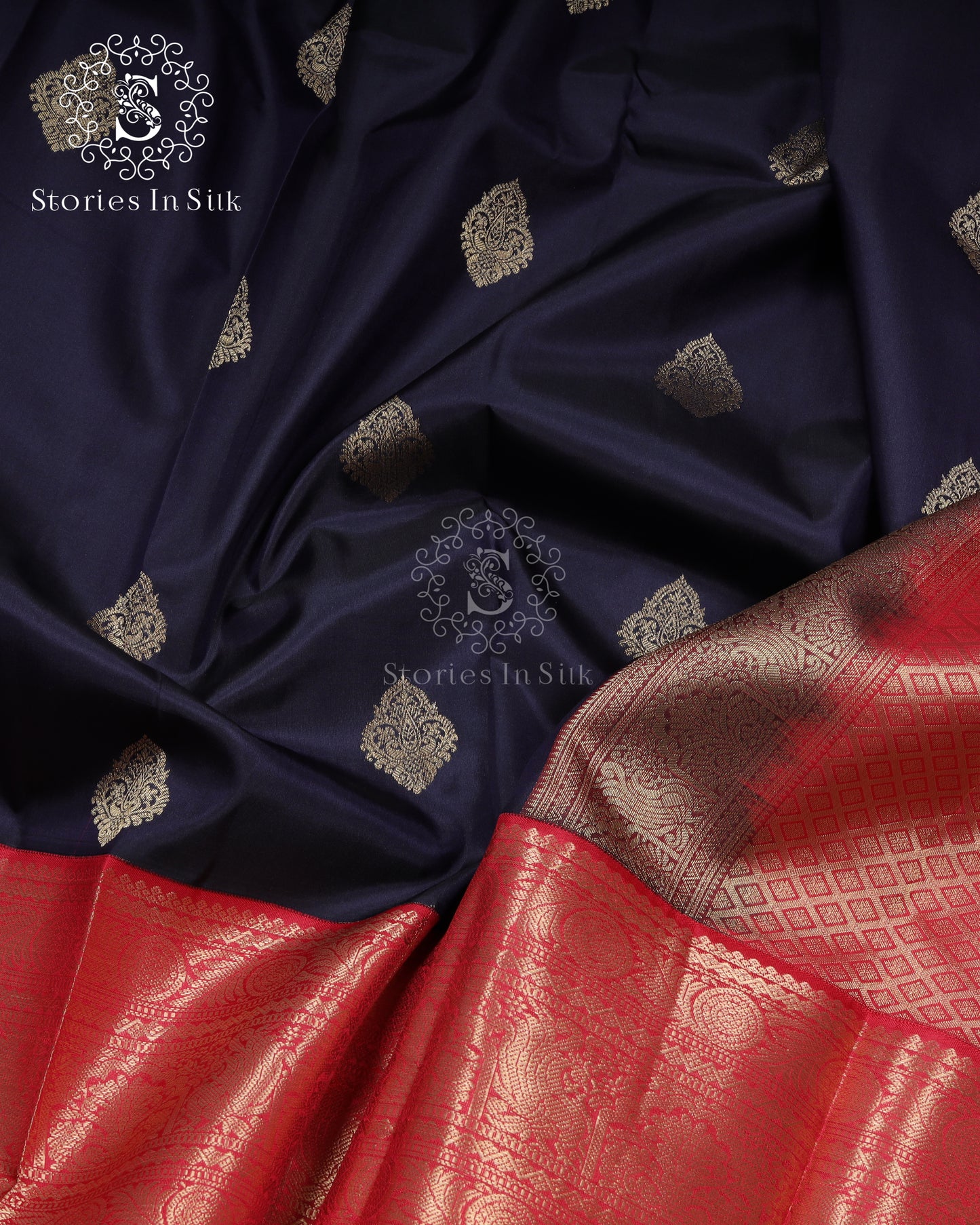 Black Red Regal Silk Saree - SSA0012