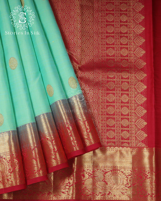 Mint Green Temple Silk Saree - RHM0032