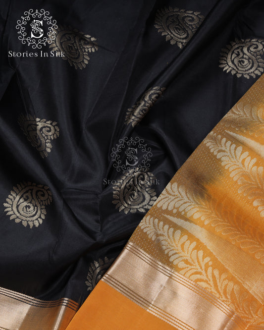Black Mustard Contrast Silk Saree - SKV0069