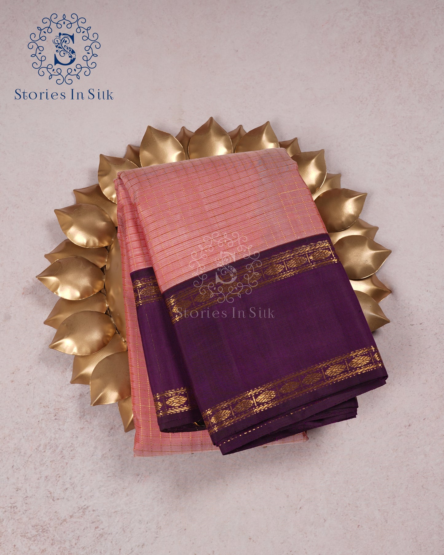 Peach Plum Contrast Pure Silk Saree - APS003