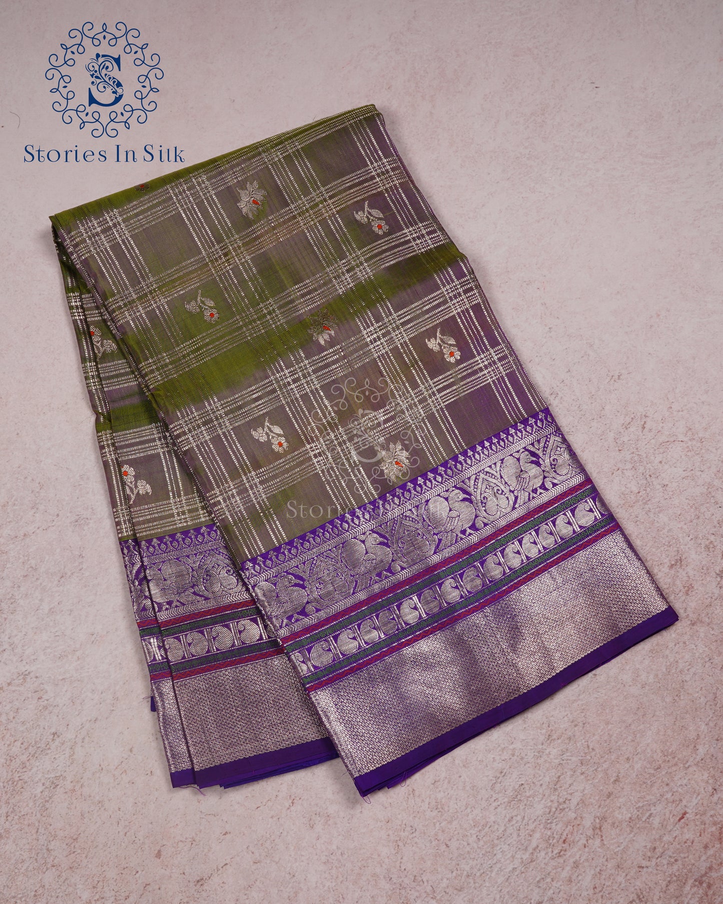 Lavender Olive Pure Silk Saree - NS040