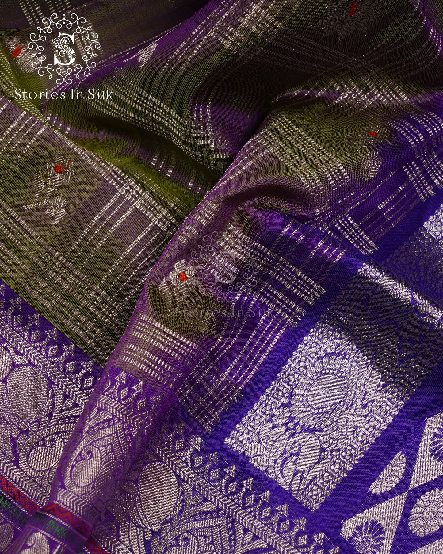 Lavender Olive Pure Silk Saree - NS040