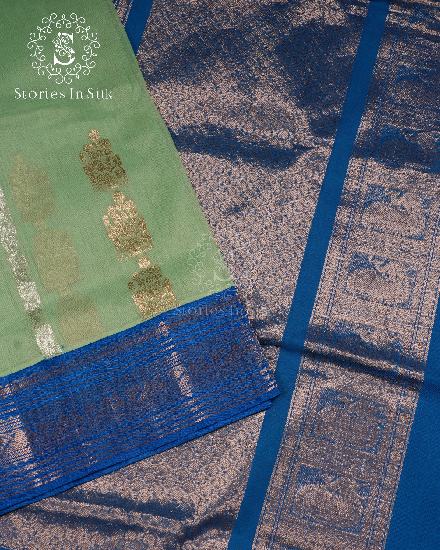 Mint Blue Silk Cotton Saree - MAN107