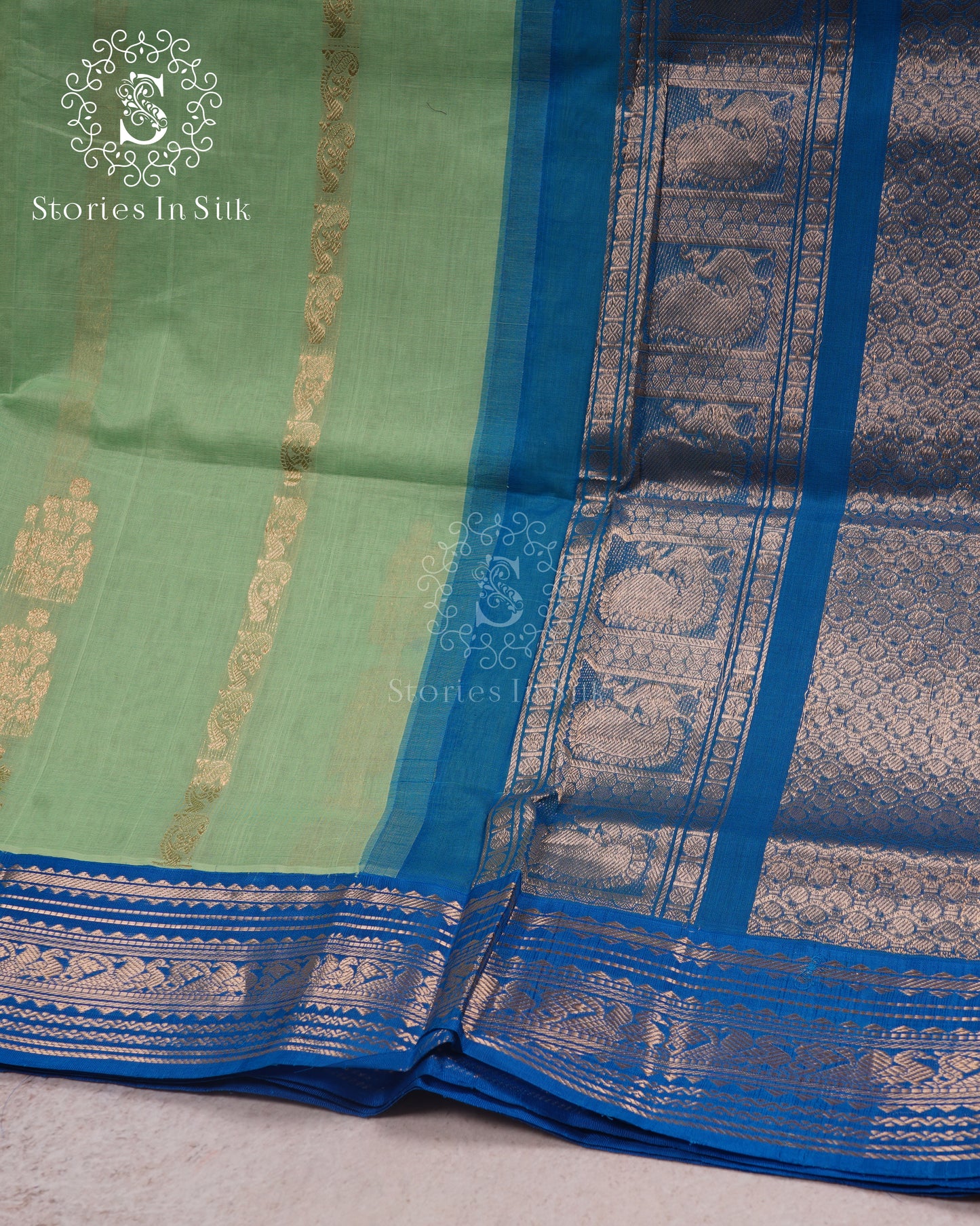 Mint Blue Silk Cotton Saree - MAN107