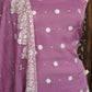 Purple Suit Material with White Embroidery Work