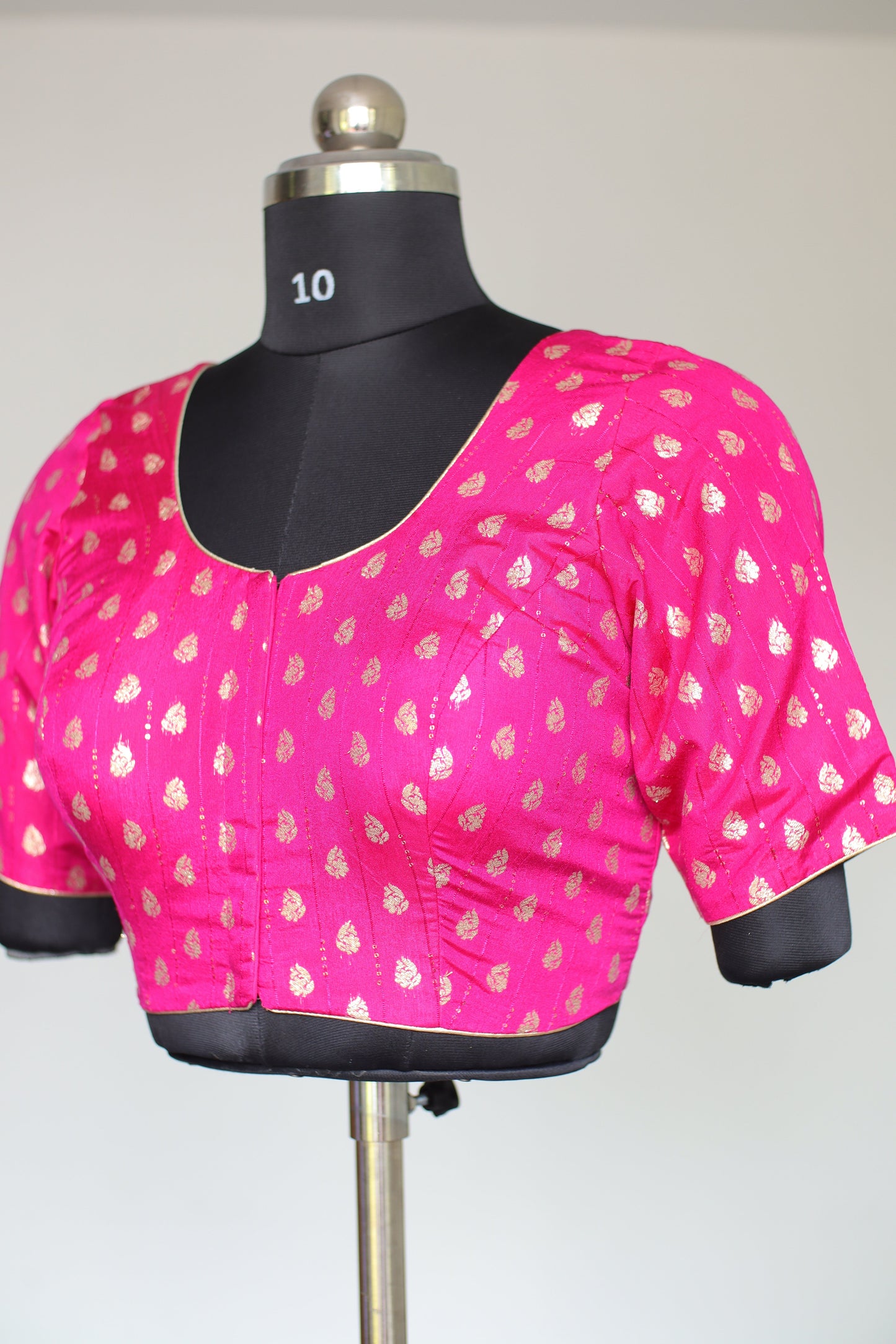 Hot Pink Brocade with Gold Woven Buti Ready-to-Wear Blouse